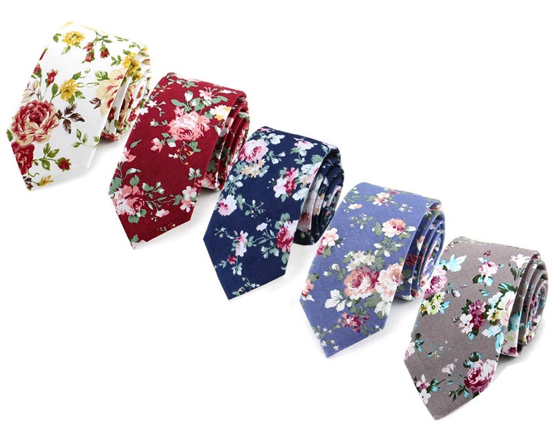 Sunovelties Floral Ties, Cotton Flower Print Skinny Ties for Men Set (5 Pack) - Image 1